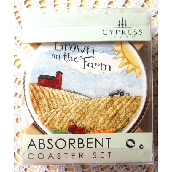 4 Cypress Stone Coasters GROWN ON THE FARM Holder - Picture 4 of 6